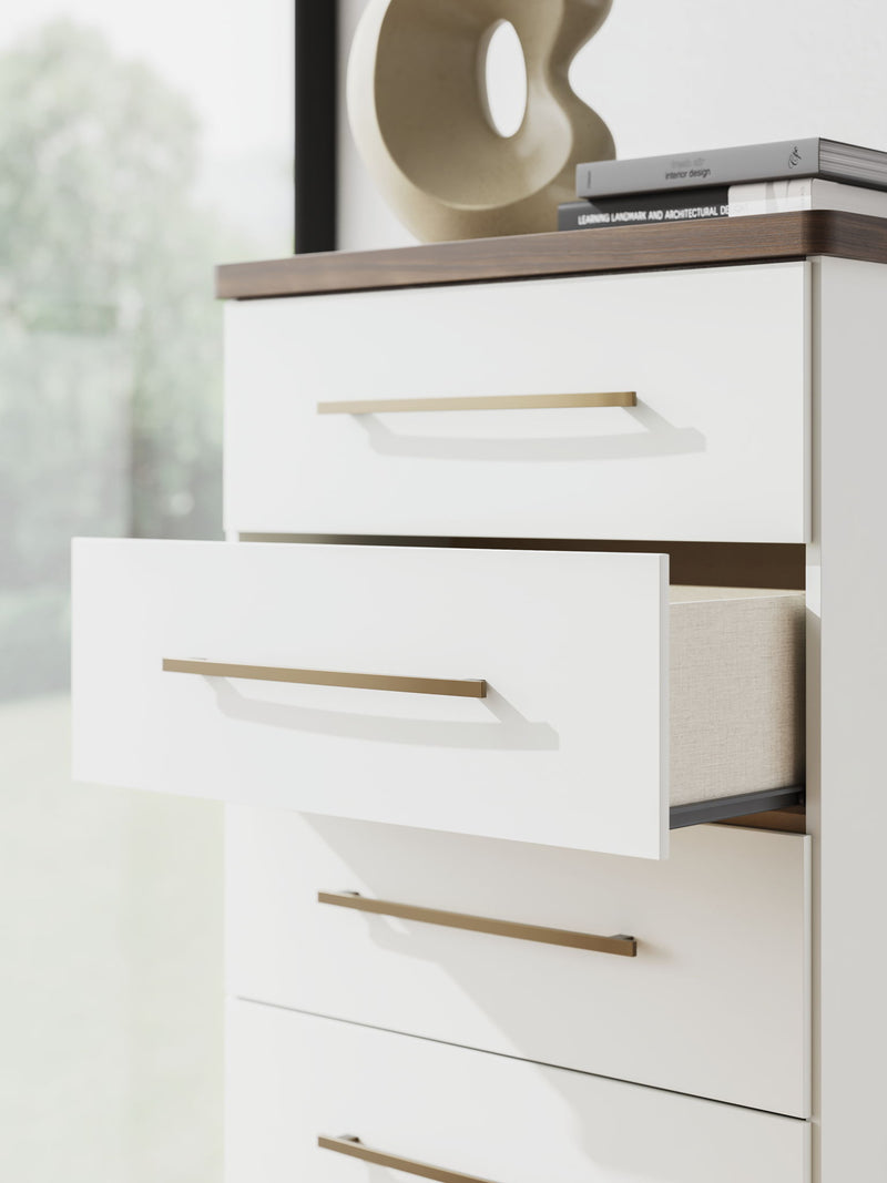 Kendanport - Five Drawer Chest - Brown / White - R&R Furniture Gallery (Fountain Valley, CA)