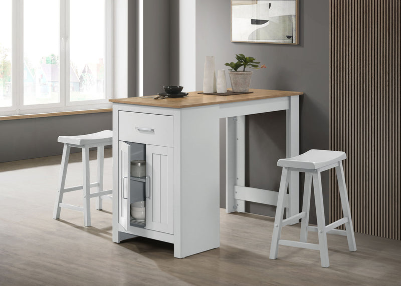 Alonzo - Small Space Counter Height Dining Table With Cabinet, Drawer, And 2 Ergonomic Counter Stools (Set of 3) - R&R Furniture Gallery (Fountain Valley, CA)
