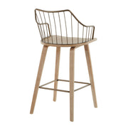 Lumi Source Winston farmhouse counter stool with wooden seat and black metal legs, designed for 24-27 inch counter height.