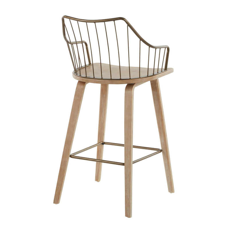 Lumi Source Winston farmhouse counter stool with wooden seat and black metal legs, designed for 24-27 inch counter height.
