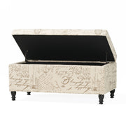 Parisian Upholstered Fabric Storage Ottoman - Beige / Reclaimed Natural - R&R Furniture Gallery (Fountain Valley, CA)