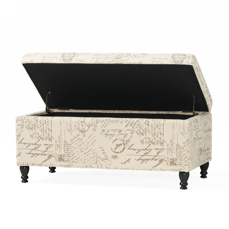 Parisian Upholstered Fabric Storage Ottoman - Beige / Reclaimed Natural - R&R Furniture Gallery (Fountain Valley, CA)