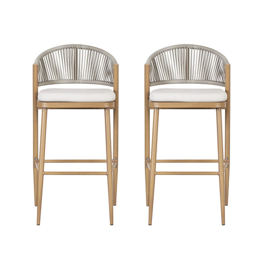 Outdoor Bar Height Metal Frame Counter Stools With Scallop Shaped Backrest & Water Resistant Cushions - R&R Furniture Gallery (Fountain Valley, CA)