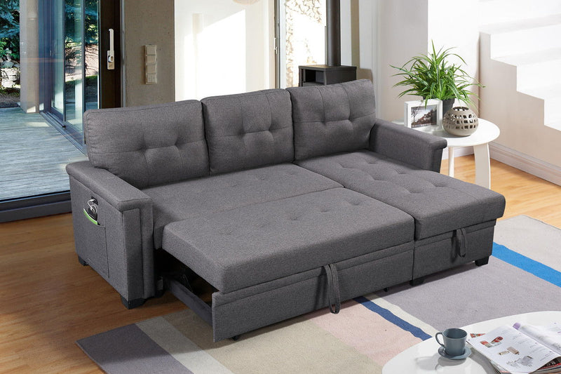 Ashlyn - Reversible Sleeper Sectional Sofa With Storage Chaise, USB Charging Ports And Pocket - R&R Furniture Gallery (Fountain Valley, CA)