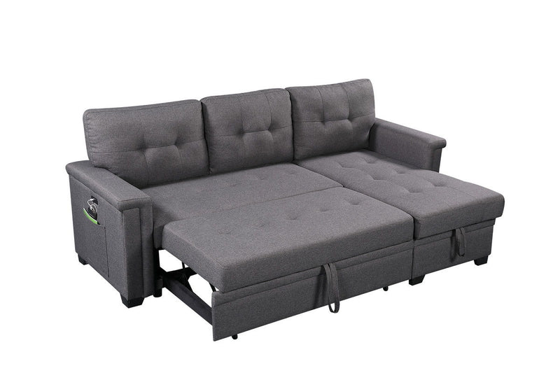 Ashlyn - Reversible Sleeper Sectional Sofa With Storage Chaise, USB Charging Ports And Pocket - R&R Furniture Gallery (Fountain Valley, CA)