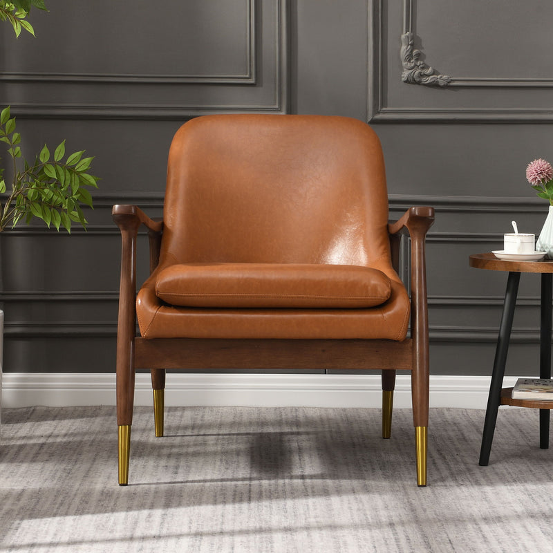 Mid - Century Accent Chair With Cushioned Seat, Brass Tipped Legs - R&R Furniture Gallery (Fountain Valley, CA)