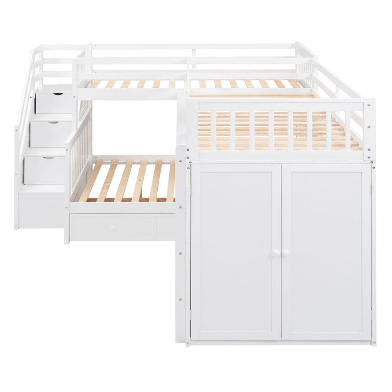 L Shaped Bunk Bed With 3 Drawers, Portable Desk And Wardrobe - R&R Furniture Gallery (Fountain Valley, CA)