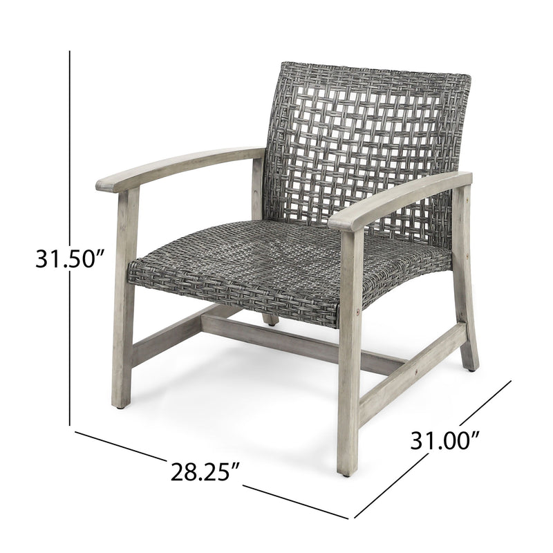Outdoor Club Chair With Rattan Cover And Acacia Wood Frame - Gray - R&R Furniture Gallery (Fountain Valley, CA)