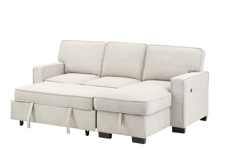 Estelle - Fabric Reversible Sleeper Sectional With Storage Chaise Drop-Down Table 2 Cup Holders And 2 USB Ports - R&R Furniture Gallery (Fountain Valley, CA)