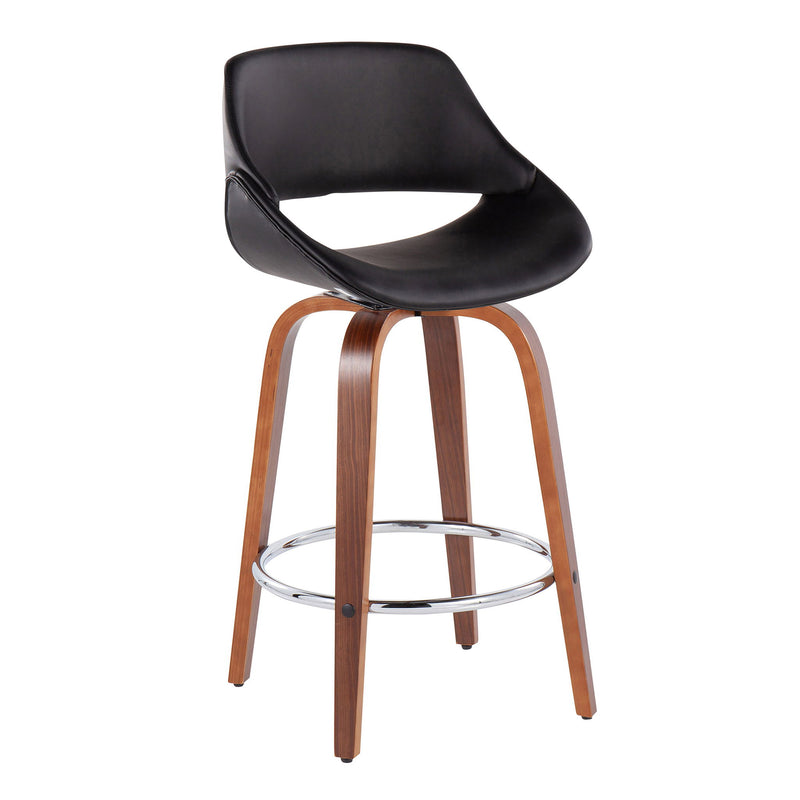 Pair of Lumi Source Fabrico mid-century modern counter stools with round footrests, fixed height, and sleek design.