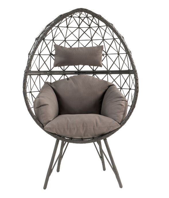 Aeven - Patio Lounge Chair - Light Gray Fabric & Black Wicker - R&R Furniture Gallery (Fountain Valley, CA)