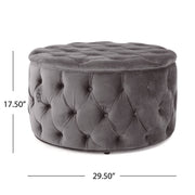 Noble House modern glam upholstered ottoman with plush fabric and sleek design, ideal as a stylish footrest or accent piece.