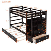 DreamHaus bunk bed with trundle and staircase, featuring a sturdy wooden frame, upper sleeping area, and a built-in pull-out bed.