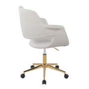 Lumi Source Vintage Flair mid-century modern office desk chair with wooden armrests and fabric upholstery.