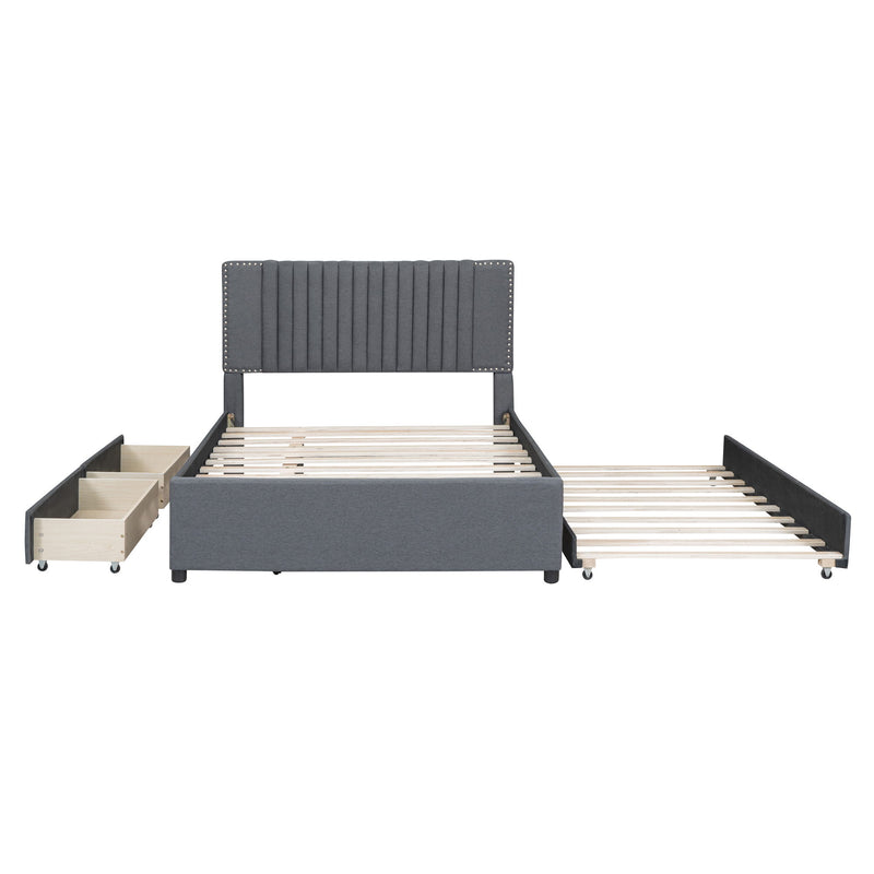 Upholstered Platform Bed With Drawers, Classic Headboard Design - R&R Furniture Gallery (Fountain Valley, CA)