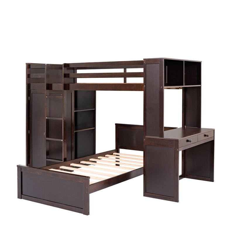 DreamHaus loft bed with stand-alone bed, shelves, desk, and wardrobe, showcasing a multi-functional space-saving bedroom furniture.