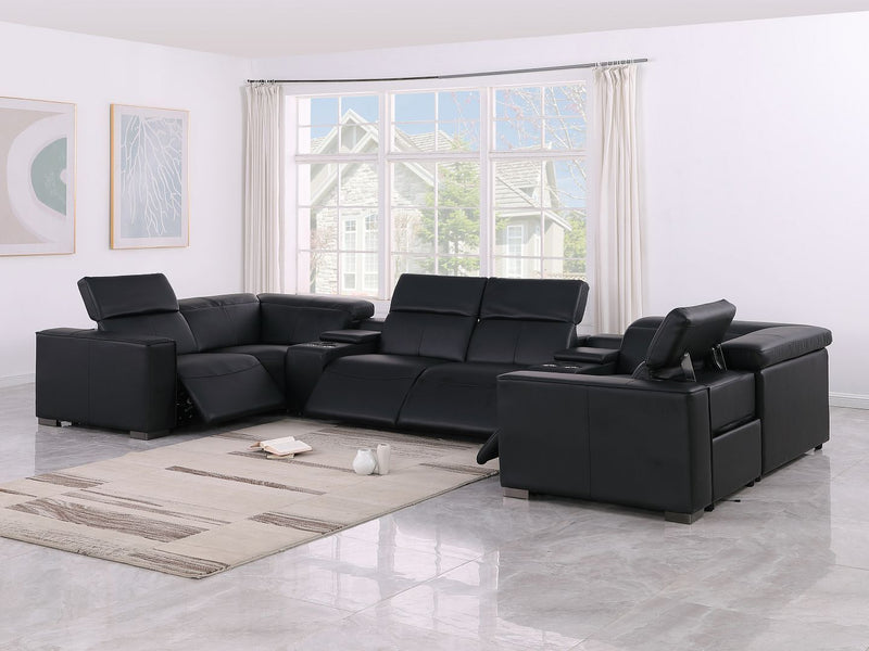 1208 - 8 Piece U Shaped Leather Sectional With 4 Power Recliners & Power Headrests
