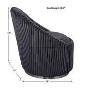 Uttermost Crue fabric swivel chair with plush cushioning and modern design, featuring a rounded back and metal swivel base.