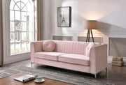 Glory Furniture Delray Micro Suede Sofa in beige with plush cushions and a modern stationary design.