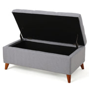 Noble House Kinetics upholstered storage ottoman with lift-top, button tufted light gray fabric, versatile seating and storage solution.