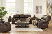 Signature Design by Ashley Leesworth reclining 3-piece living room set with sofa, loveseat, and armchair in a modern fabric upholstery.