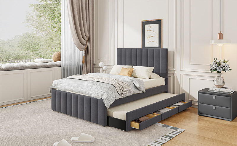 Upholstered Platform Bed With Twin Size Trundle And 3 Drawers - R&R Furniture Gallery (Fountain Valley, CA)