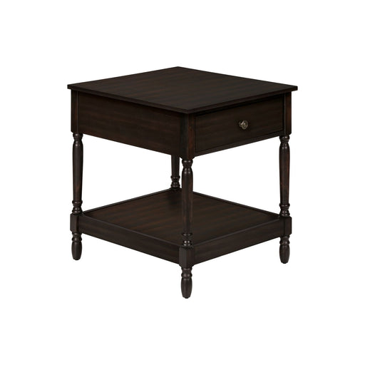 8th Street walnut accent table with two-tier square design, traditional style, showcasing a sturdy wood construction and elegant finish.