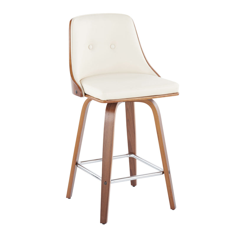 Lumi Source Gianna mid-century modern counter stool set with swivel, square footrest, and fixed height design, set of two.