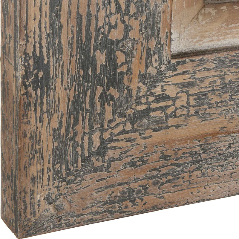 Distressed blue Bozeman wall mirror by Uttermost with a rustic, vintage-inspired frame, perfect for accentuating interior decor