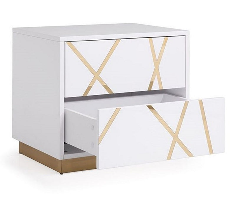 Nixa Modern Wide White and Gold Nightstand — view 3