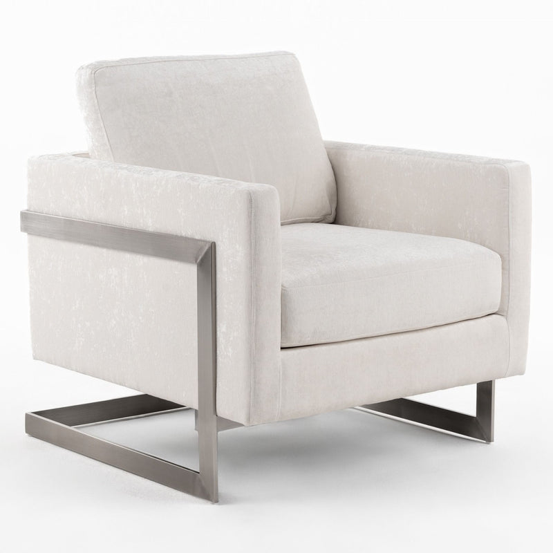 Prince - Contemporary Off White Fabric + Silver Accent Chair — view 2