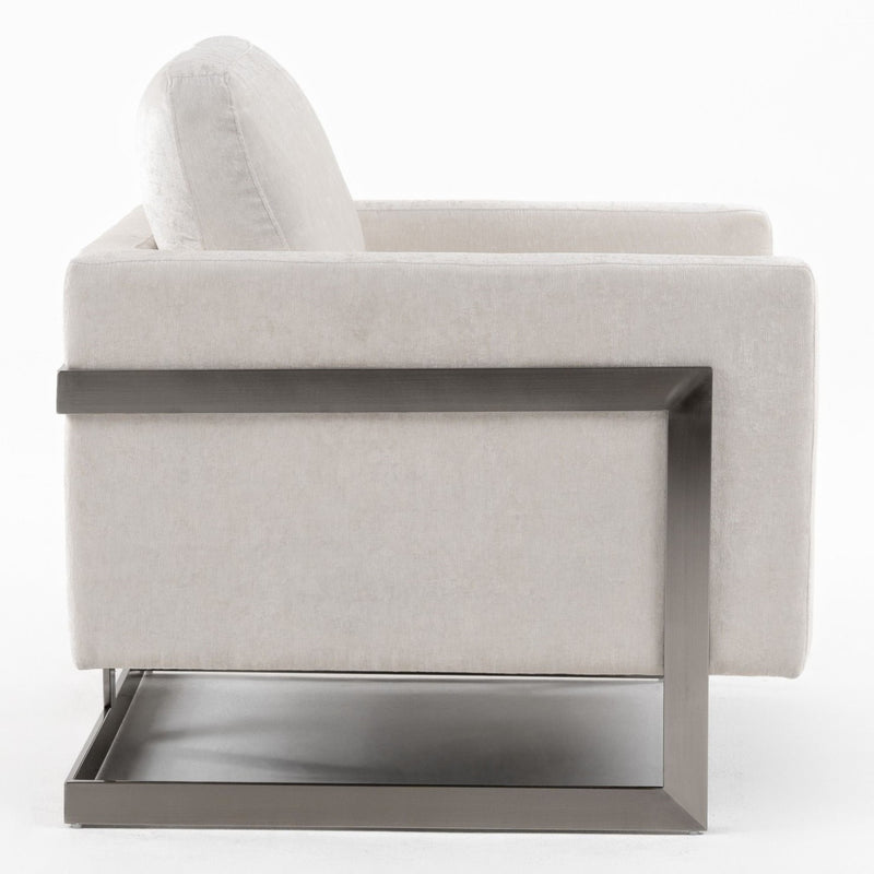 Prince - Contemporary Off White Fabric + Silver Accent Chair — view 3