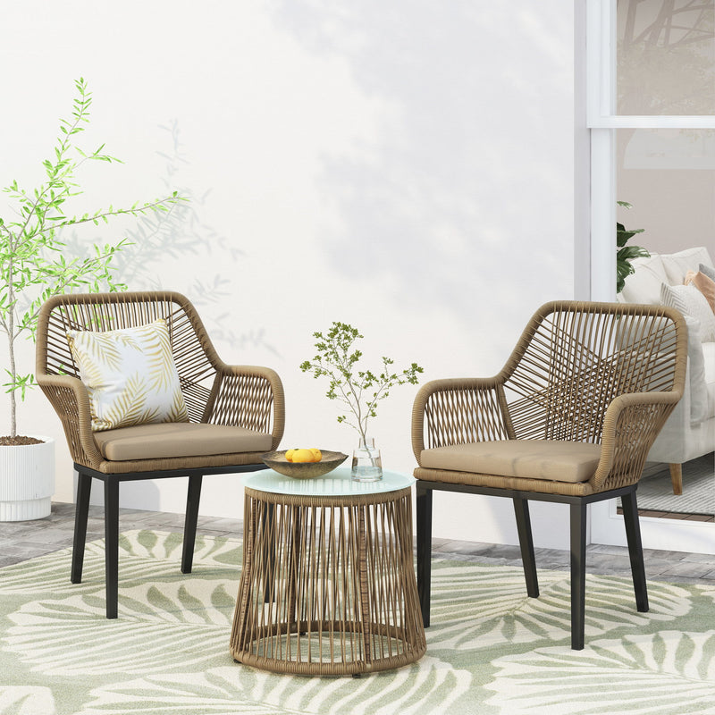 Conversation Set With Tempered Glass Table Top - Light Brown - R&R Furniture Gallery (Fountain Valley, CA)