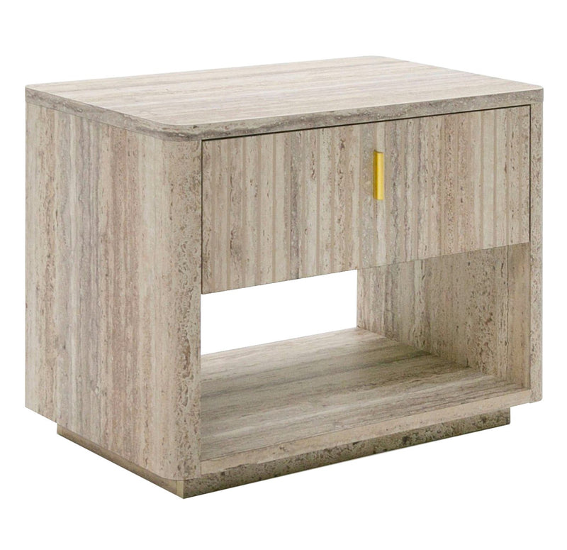 Roma - Modern Faux Travertine + Gold Nightstand — view 4