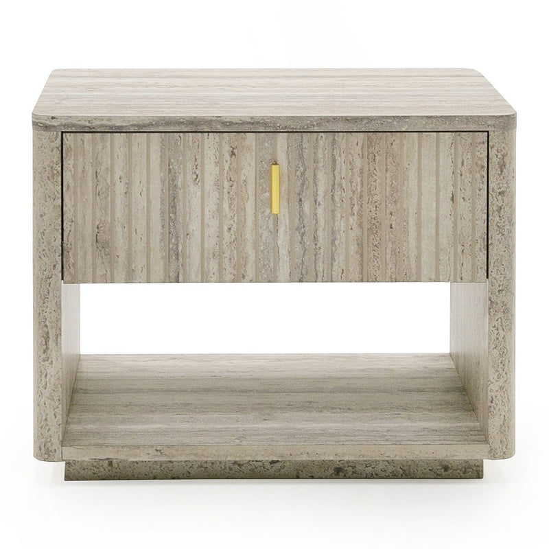 Roma - Modern Faux Travertine + Gold Nightstand — view 3