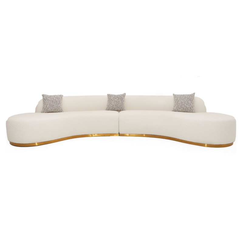 Frontier - Glam White Fabric Curved Sectional Sofa with Beige Pillows — view 2