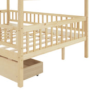 DreamHaus house bed with built-in storage drawers, perfect for kids' bedroom, featuring a cozy house-shaped design and ample storage space.