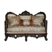 Devayne - Loveseat With 4 Pillows (Same Lv01583) - Pattern Fabric & Dark Walnut - R&R Furniture Gallery (Fountain Valley, CA)