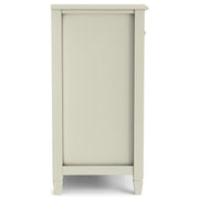 Simpli-Home Connaught vintage sideboard with glass-front cabinets and six drawers, ideal for stylish dining room storage