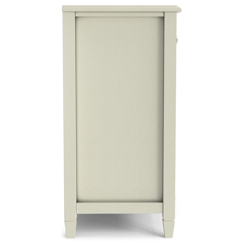 Simpli-Home Connaught vintage sideboard with glass-front cabinets and six drawers, ideal for stylish dining room storage