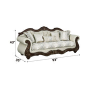 Pierce - Sofa With 5 Pillows - Beige Fabric & Cherry - R&R Furniture Gallery (Fountain Valley, CA)
