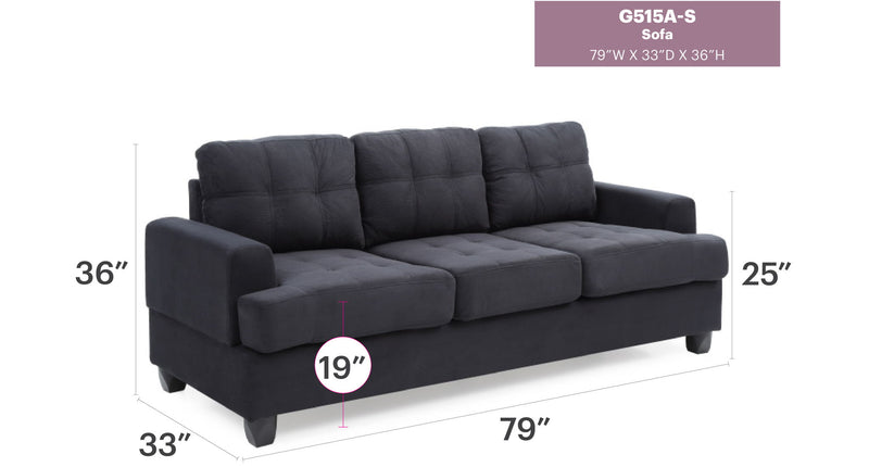 Glory Furniture Sandridge stationary sofa with plush cushions and modern design, shown in a cozy living room setting.