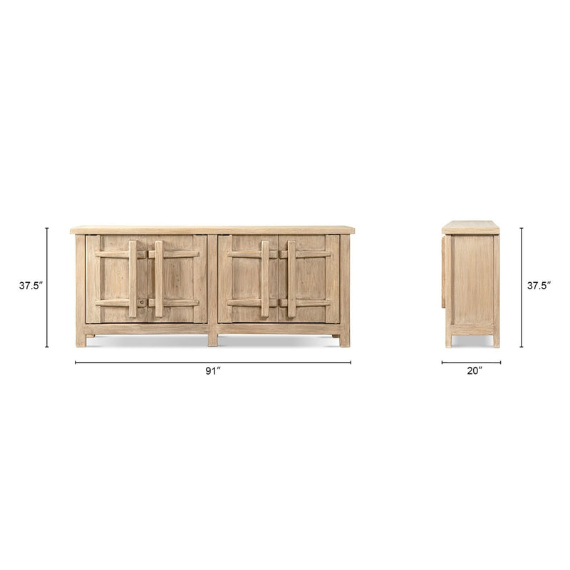 Jennifer Taylor Home Rowan 4-door sideboard cabinet in natural wood, featuring sleek design and spacious storage.