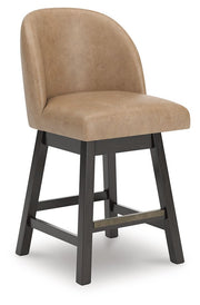 Neymorton - Upholstered Swivel Faux Leather Barstool (Set of 2) - Dark Grayish Brown - R&R Furniture Gallery (Fountain Valley, CA)