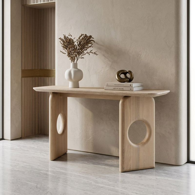 Osaka - Modern Faux Marble + Natural Ash Console Table — view 4