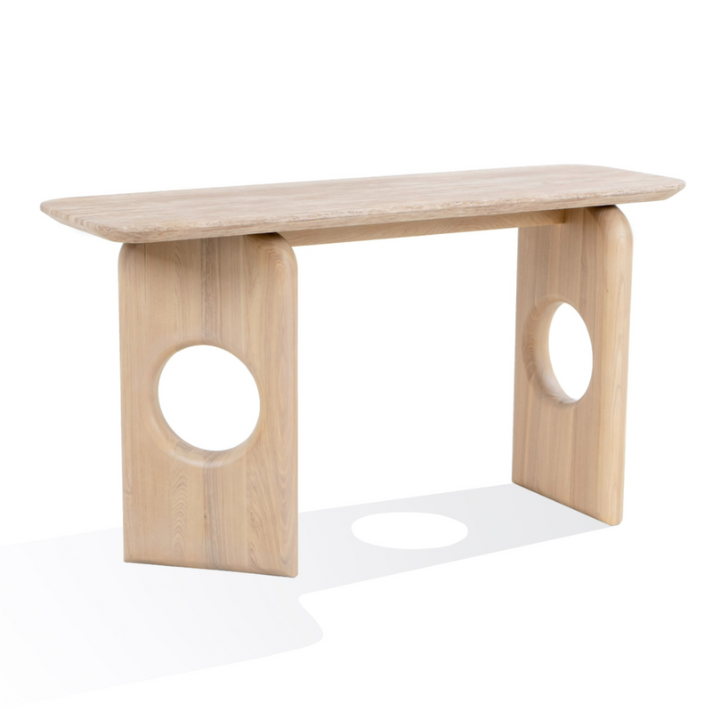 Osaka - Modern Faux Marble + Natural Ash Console Table — view 3