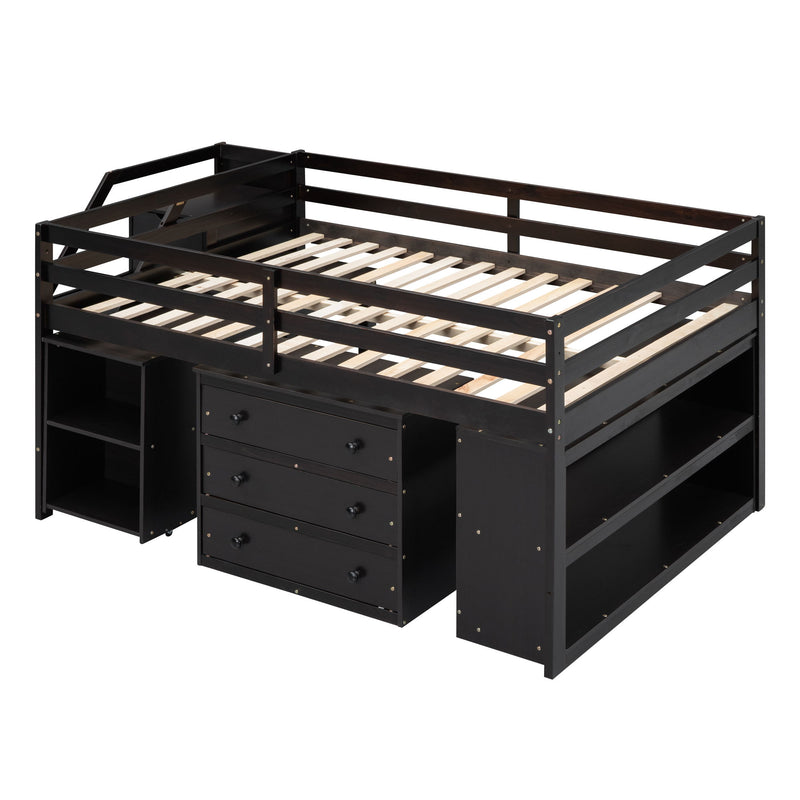 Loft Bed With Retractable Writing Desk And 3 Drawers With Storage Stairs And Shelves - R&R Furniture Gallery (Fountain Valley, CA)