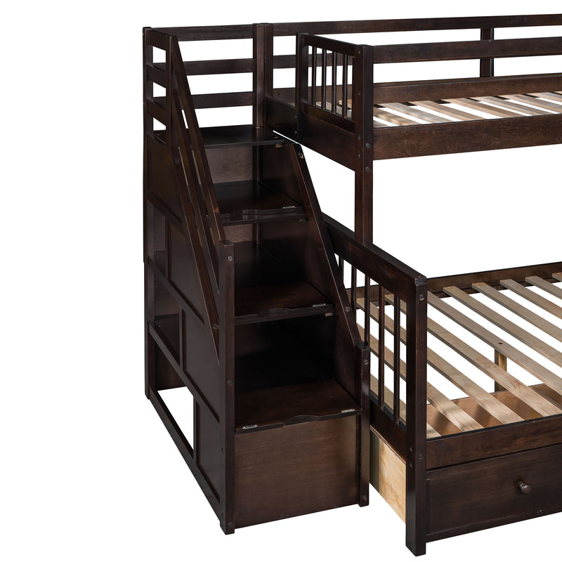 Solid L Shaped Bunk Bed With 3 Drawers, Ladder And Staircase - R&R Furniture Gallery (Fountain Valley, CA)
