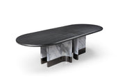 Renfew - Modern Black Oak + Faux Marble Oval Dining Table