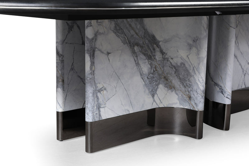 Renfew - Modern Black Oak + Faux Marble Oval Dining Table — view 3